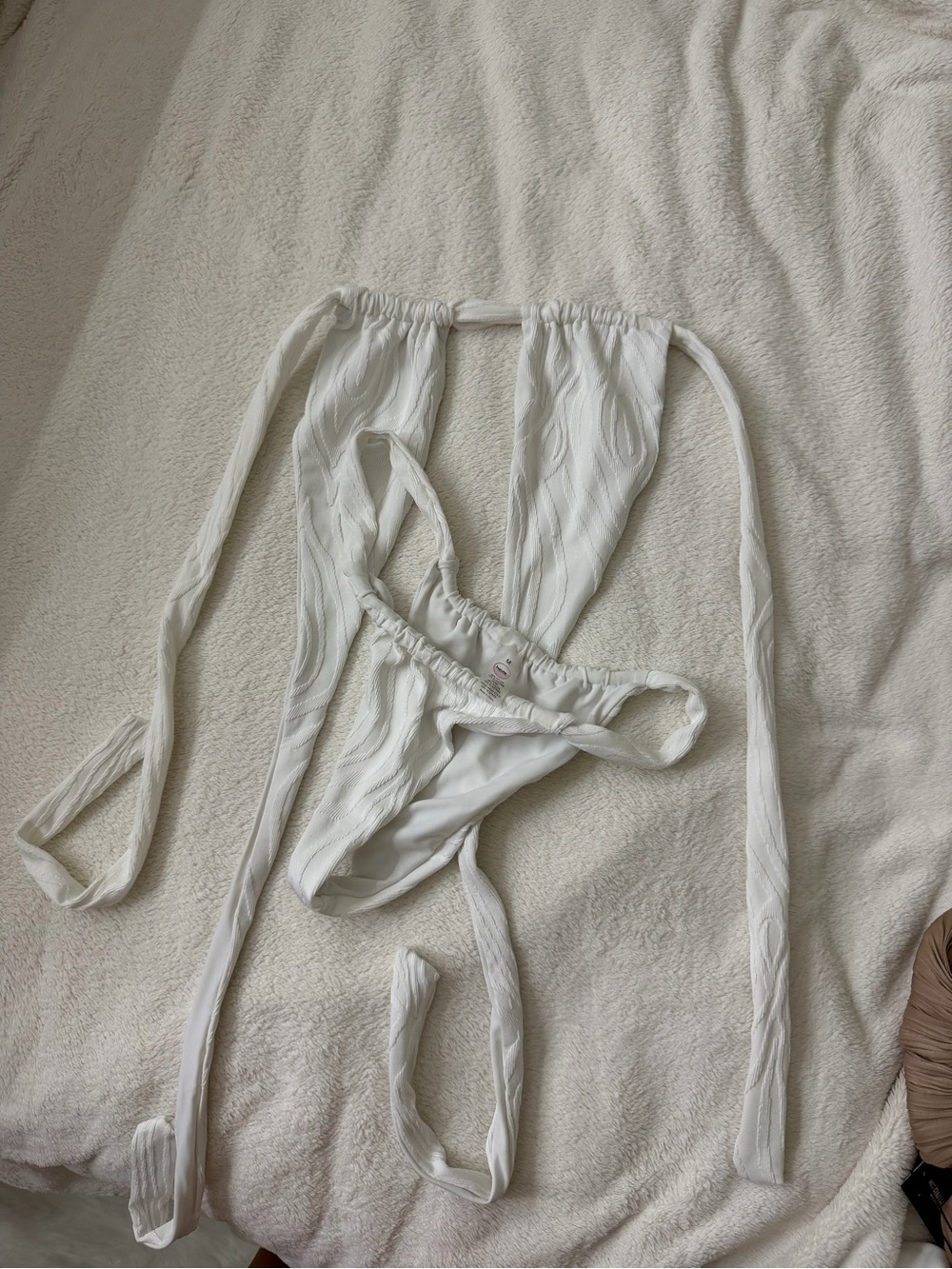 White Textured Tie-Back Bikini Set